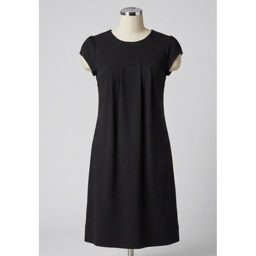 Deletta Anthropologie Black Dress S Small Ponte Knit Shift Pleated Detail Back
